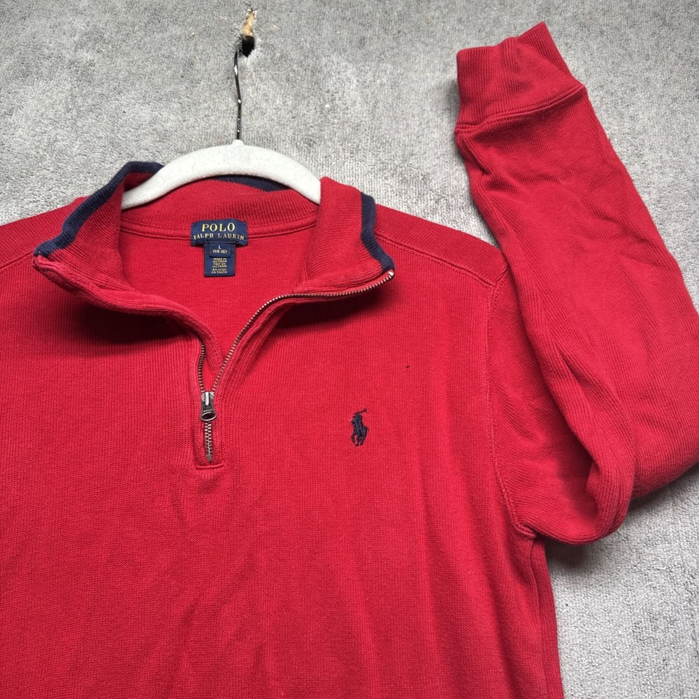 Polo Ralph Lauren Boys Red 1/4 Zip Sweater‎ Pullover Pony Logo Size 14 16
